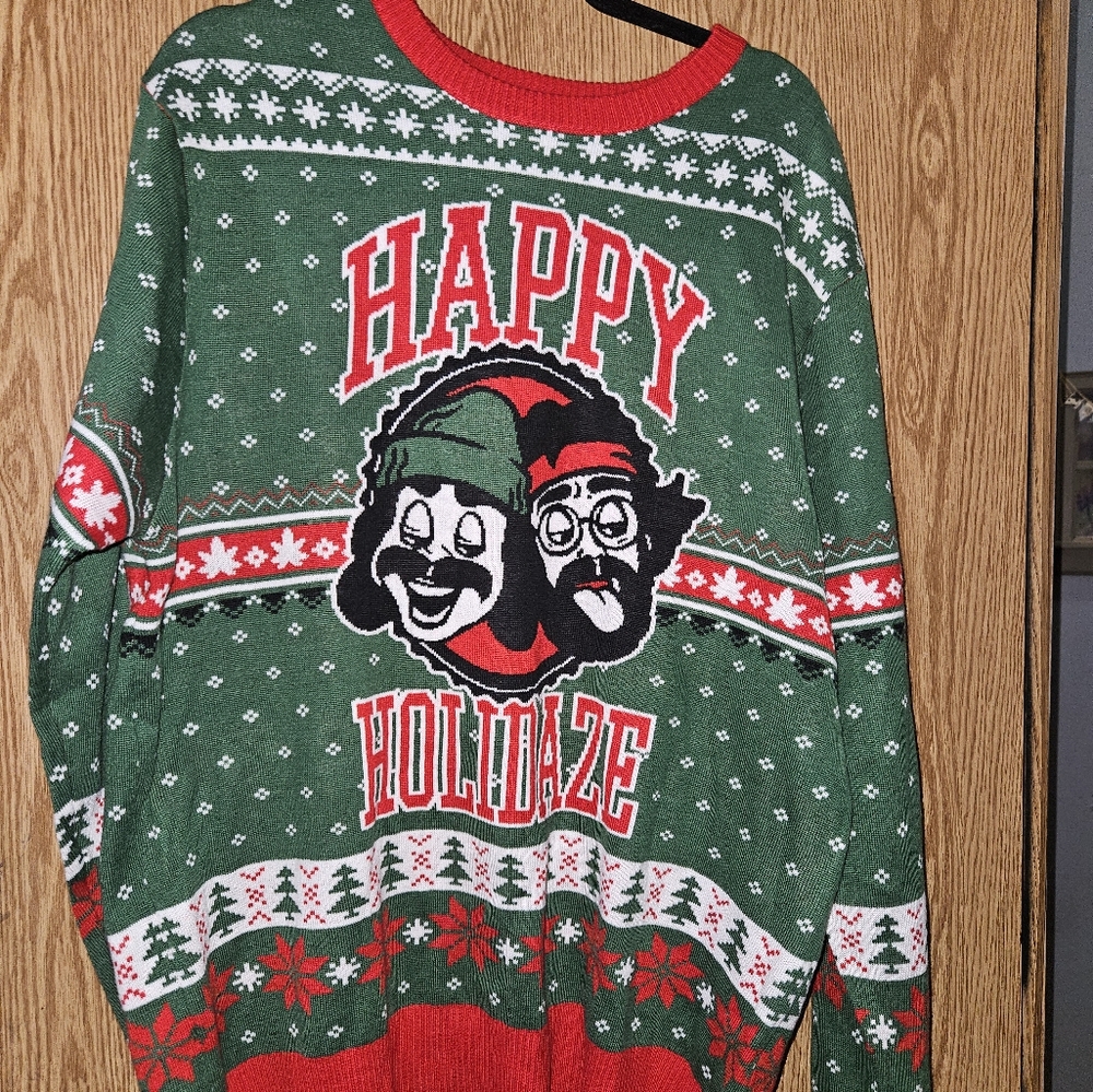 Cheech & Chong Happy Holidaze Green Sweater